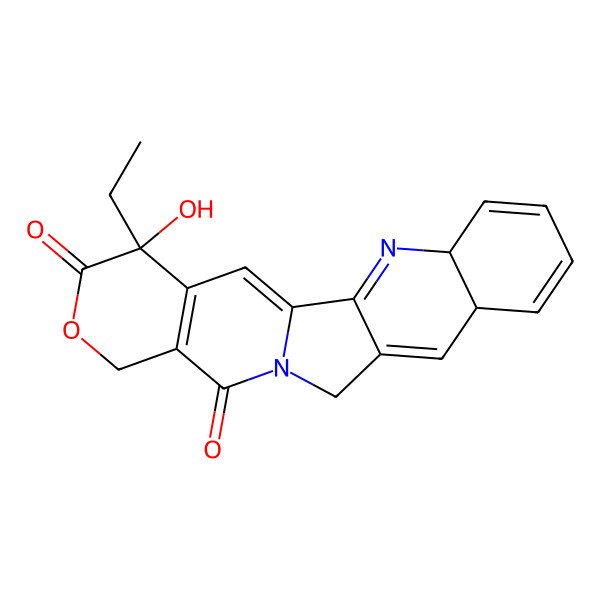 2D Structure of 19-Ethyl-19-hydroxy-17-oxa-3,13-diazapentacyclo[11.8.0.02,11.04,9.015,20]henicosa-1(21),2,5,7,10,15(20)-hexaene-14,18-dione