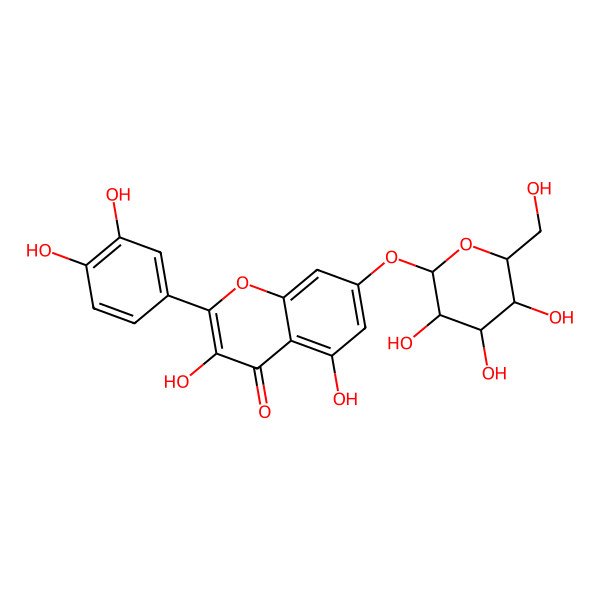 2D Structure of 2-(3,4-dihydroxyphenyl)-3,5-dihydroxy-7-[(2R,3R,4S,5R,6R)-3,4,5-trihydroxy-6-(hydroxymethyl)oxan-2-yl]oxychromen-4-one