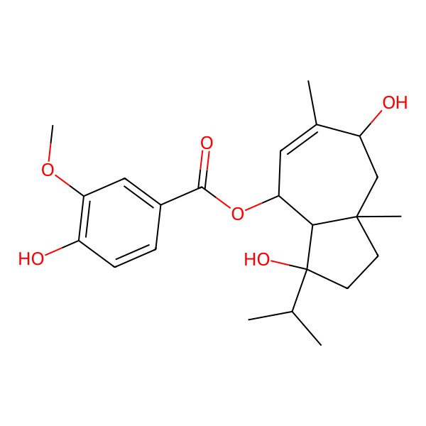 2D Structure of [(3R,3aS,4S,7R,8aR)-3,7-dihydroxy-6,8a-dimethyl-3-propan-2-yl-1,2,3a,4,7,8-hexahydroazulen-4-yl] 4-hydroxy-3-methoxybenzoate