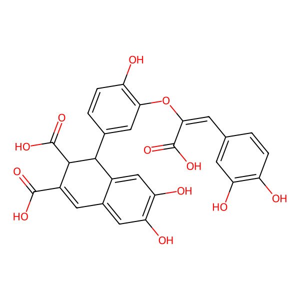 2D Structure of (1R,2S)-1-[3-[(Z)-1-carboxy-2-(3,4-dihydroxyphenyl)ethenoxy]-4-hydroxyphenyl]-6,7-dihydroxy-1,2-dihydronaphthalene-2,3-dicarboxylic acid