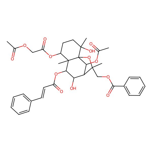 2D Structure of [(1S,2S,5S,6S,7R,8S,9R,12R)-12-acetyloxy-5-(2-acetyloxyacetyl)oxy-2,8-dihydroxy-2,6,10-trimethyl-7-[(E)-3-phenylprop-2-enoyl]oxy-11-oxatricyclo[7.2.1.01,6]dodecan-10-yl]methyl benzoate