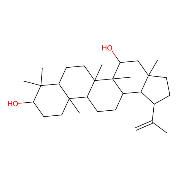 2D Structure of (1R,3aR,5S,5aR,5bR,7aR,9S,11aR,11bR,13aR,13bR)-3a,5a,5b,8,8,11a-hexamethyl-1-prop-1-en-2-yl-1,2,3,4,5,6,7,7a,9,10,11,11b,12,13,13a,13b-hexadecahydrocyclopenta[a]chrysene-5,9-diol