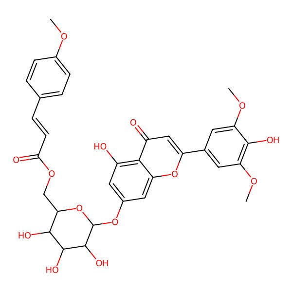 2D Structure of [3,4,5-Trihydroxy-6-[5-hydroxy-2-(4-hydroxy-3,5-dimethoxyphenyl)-4-oxochromen-7-yl]oxyoxan-2-yl]methyl 3-(4-methoxyphenyl)prop-2-enoate
