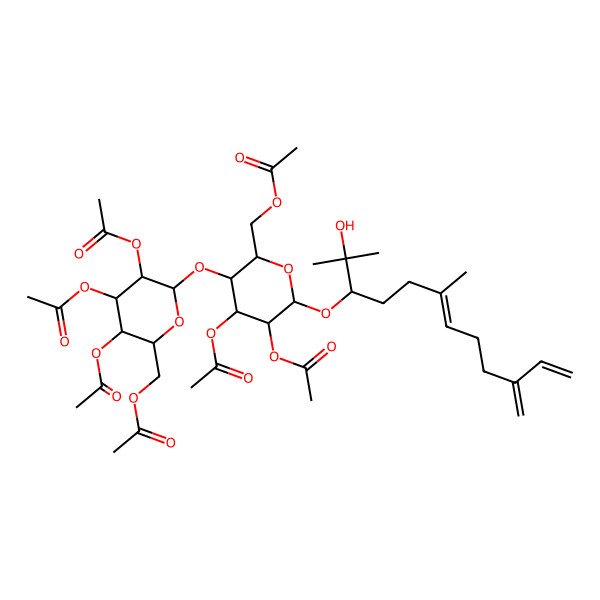 2D Structure of [4,5-Diacetyloxy-6-(2-hydroxy-2,6-dimethyl-10-methylidenedodeca-6,11-dien-3-yl)oxy-3-[3,4,5-triacetyloxy-6-(acetyloxymethyl)oxan-2-yl]oxyoxan-2-yl]methyl acetate