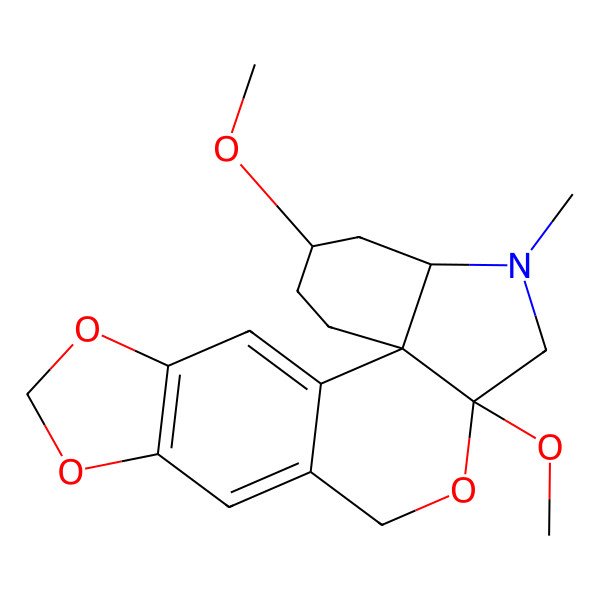 2D Structure of (1S,13S,16S,18R)-13,18-dimethoxy-15-methyl-5,7,12-trioxa-15-azapentacyclo[11.7.0.01,16.02,10.04,8]icosa-2,4(8),9-triene