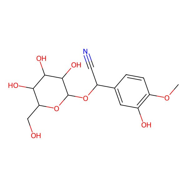 2D Structure of (2R)-2-(3-hydroxy-4-methoxyphenyl)-2-[(2R,3R,4S,5S,6R)-3,4,5-trihydroxy-6-(hydroxymethyl)oxan-2-yl]oxyacetonitrile