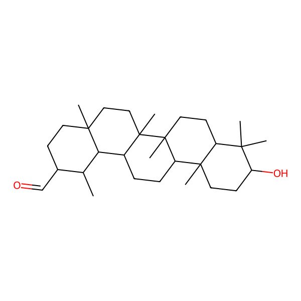 2D Structure of 10-hydroxy-1,4a,6a,6b,9,9,12a-heptamethyl-2,3,4,5,6,6a,7,8,8a,10,11,12,13,14,14a,14b-hexadecahydro-1H-picene-2-carbaldehyde