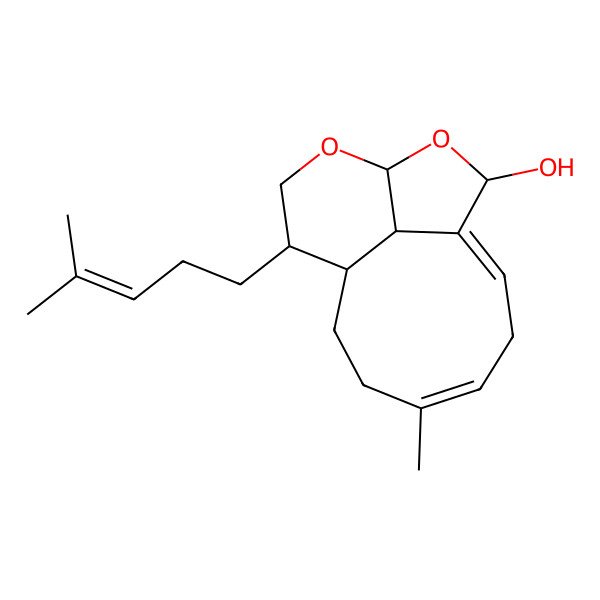 2D Structure of (2R,4R,7R,8S,15S)-11-methyl-7-(4-methylpent-3-enyl)-3,5-dioxatricyclo[6.6.1.04,15]pentadeca-1(14),11-dien-2-ol