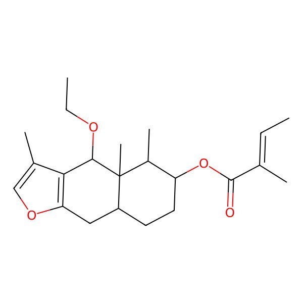 2D Structure of (4-ethoxy-3,4a,5-trimethyl-5,6,7,8,8a,9-hexahydro-4H-benzo[f][1]benzofuran-6-yl) 2-methylbut-2-enoate