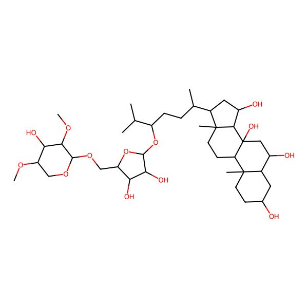 2D Structure of (3S,5S,6S,8S,9R,10S,13R,14S,15R,17R)-17-[(2R,5S)-5-[(2S,3S,4R,5R)-3,4-dihydroxy-5-[[(2R,3S,4R,5R)-4-hydroxy-3,5-dimethoxyoxan-2-yl]oxymethyl]oxolan-2-yl]oxy-6-methylheptan-2-yl]-10,13-dimethyl-1,2,3,4,5,6,7,9,11,12,14,15,16,17-tetradecahydrocyclopenta[a]phenanthrene-3,6,8,15-tetrol