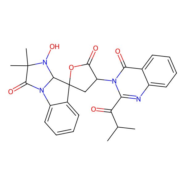 2D Structure of (3'R,3aS,4S)-3-hydroxy-2,2-dimethyl-3'-[2-(2-methylpropanoyl)-4-oxoquinazolin-3-yl]spiro[3aH-imidazo[1,2-a]indole-4,5'-oxolane]-1,2'-dione
