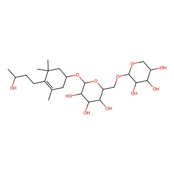 2D Structure of (2S,3R,4S,5S,6R)-2-[(1R)-4-[(3R)-3-hydroxybutyl]-3,5,5-trimethylcyclohex-3-en-1-yl]oxy-6-[[(2S,3R,4R,5R)-3,4,5-trihydroxyoxan-2-yl]oxymethyl]oxane-3,4,5-triol