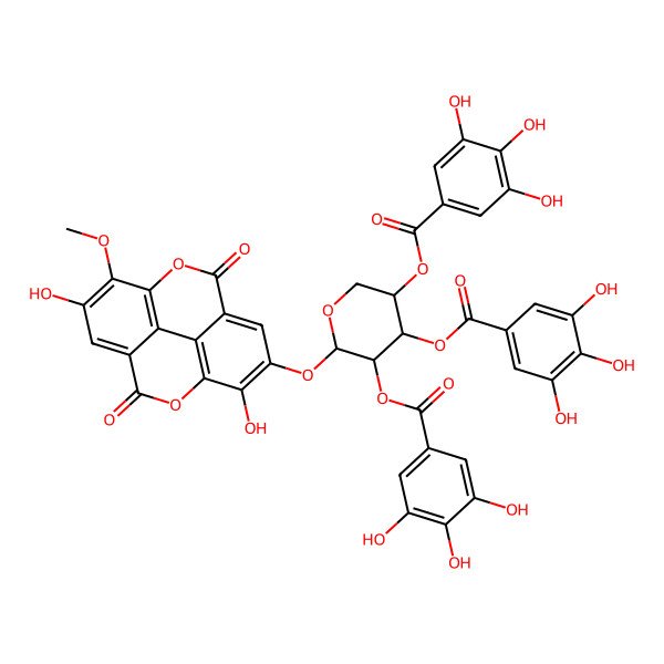 2D Structure of [(3S,4R,5R,6R)-6-[(7,13-dihydroxy-14-methoxy-3,10-dioxo-2,9-dioxatetracyclo[6.6.2.04,16.011,15]hexadeca-1(15),4,6,8(16),11,13-hexaen-6-yl)oxy]-4,5-bis[(3,4,5-trihydroxybenzoyl)oxy]oxan-3-yl] 3,4,5-trihydroxybenzoate