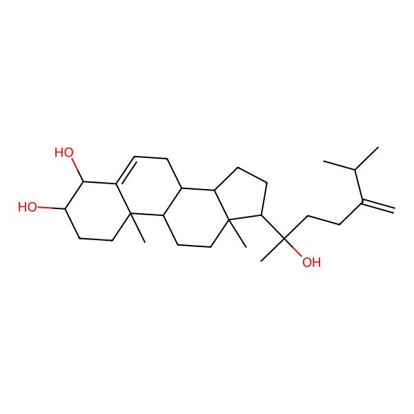 2D Structure of 17-(2-hydroxy-6-methyl-5-methylideneheptan-2-yl)-10,13-dimethyl-2,3,4,7,8,9,11,12,14,15,16,17-dodecahydro-1H-cyclopenta[a]phenanthrene-3,4-diol