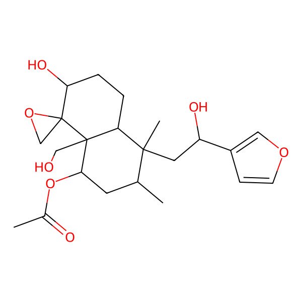 2D Structure of [4-[2-(furan-3-yl)-2-hydroxyethyl]-7-hydroxy-8a-(hydroxymethyl)-3,4-dimethylspiro[2,3,4a,5,6,7-hexahydro-1H-naphthalene-8,2'-oxirane]-1-yl] acetate