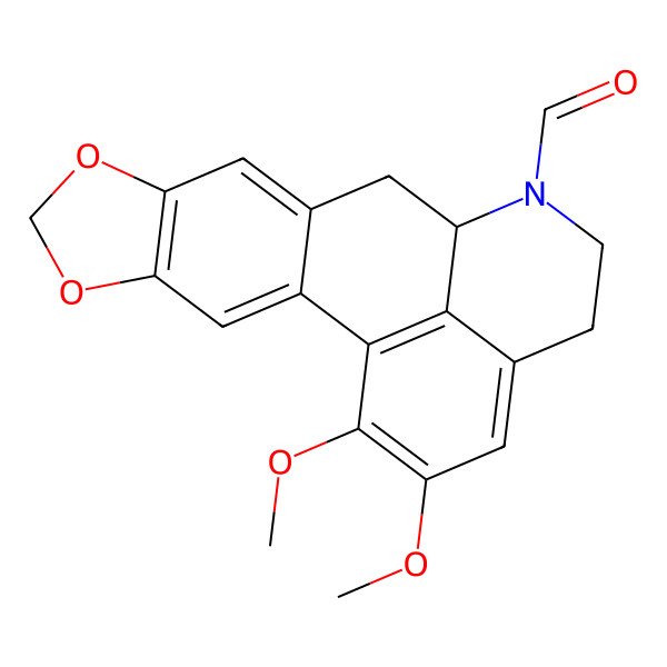 2D Structure of (12R)-18,19-dimethoxy-5,7-dioxa-13-azapentacyclo[10.7.1.02,10.04,8.016,20]icosa-1(20),2,4(8),9,16,18-hexaene-13-carbaldehyde