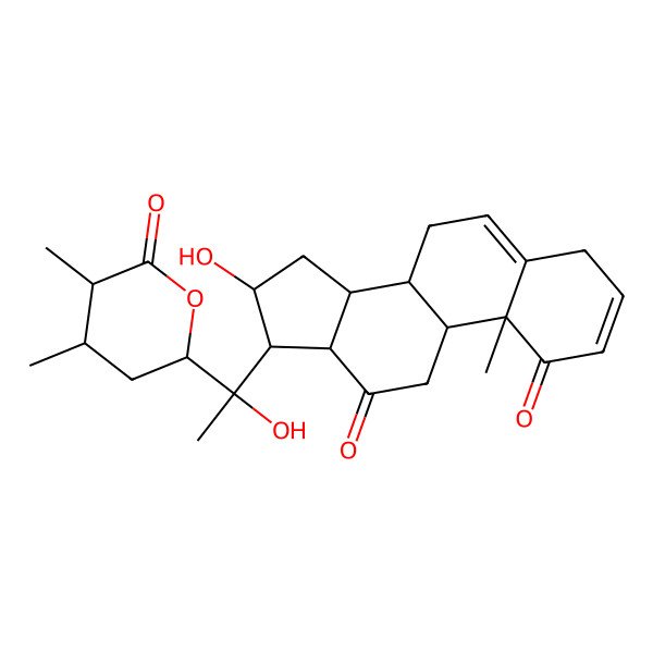 2D Structure of (8S,9S,10R,13S,14S,16S,17R)-17-[(1R)-1-[(4S,5R)-4,5-dimethyl-6-oxooxan-2-yl]-1-hydroxyethyl]-16-hydroxy-10-methyl-4,7,8,9,11,13,14,15,16,17-decahydrocyclopenta[a]phenanthrene-1,12-dione