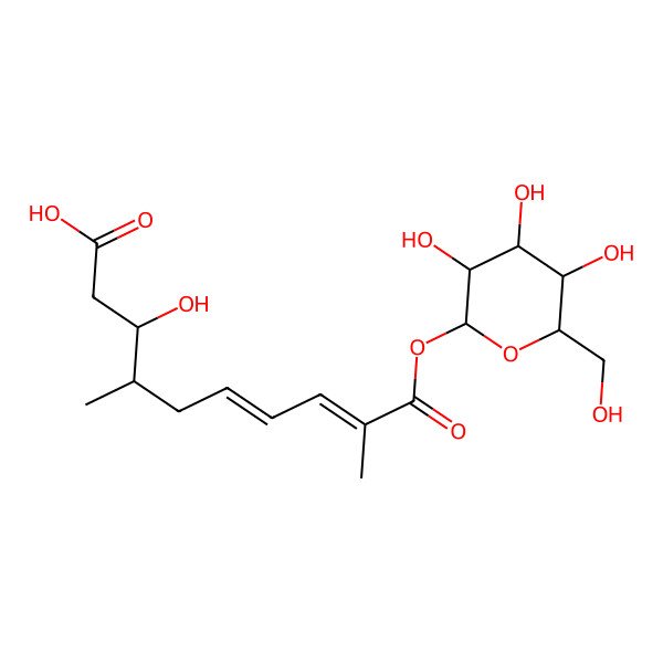 2D Structure of (3R,4R,6E,8E)-3-hydroxy-4,9-dimethyl-10-oxo-10-[(2S,3R,4S,5S,6R)-3,4,5-trihydroxy-6-(hydroxymethyl)oxan-2-yl]oxydeca-6,8-dienoic acid