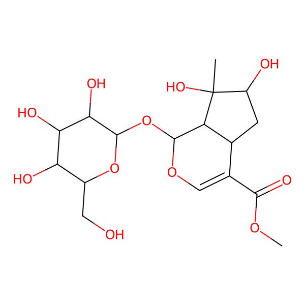 2D Structure of methyl 6,7-dihydroxy-7-methyl-1-[3,4,5-trihydroxy-6-(hydroxymethyl)oxan-2-yl]oxy-4a,5,6,7a-tetrahydro-1H-cyclopenta[c]pyran-4-carboxylate