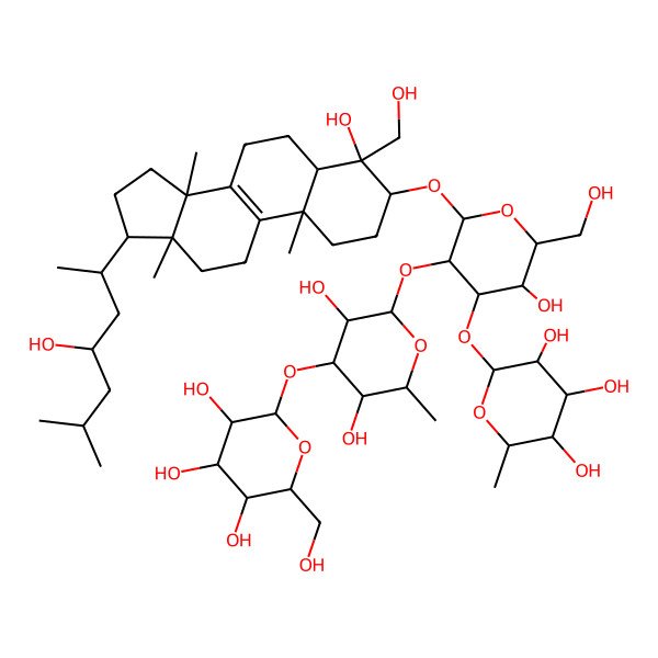 2D Structure of (2S,3R,4R,5R,6S)-2-[(2S,3R,4S,5R,6R)-3-[(2S,3R,4R,5S,6S)-3,5-dihydroxy-6-methyl-4-[(2S,3R,4S,5S,6R)-3,4,5-trihydroxy-6-(hydroxymethyl)oxan-2-yl]oxyoxan-2-yl]oxy-5-hydroxy-2-[[(3S,4R,5R,10S,13R,14R,17R)-4-hydroxy-4-(hydroxymethyl)-17-[(2R,4S)-4-hydroxy-6-methylheptan-2-yl]-10,13,14-trimethyl-2,3,5,6,7,11,12,15,16,17-decahydro-1H-cyclopenta[a]phenanthren-3-yl]oxy]-6-(hydroxymethyl)oxan-4-yl]oxy-6-methyloxane-3,4,5-triol