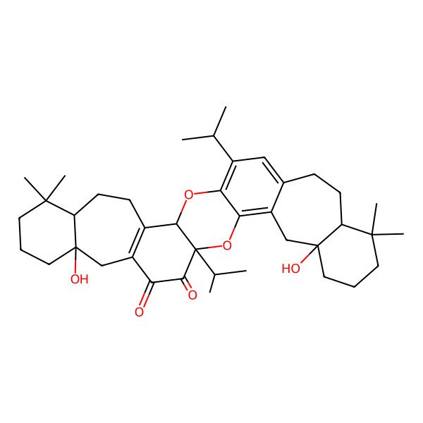 2D Structure of 6,28-Dihydroxy-10,10,24,24-tetramethyl-1,16-di(propan-2-yl)-2,18-dioxaheptacyclo[17.13.0.03,17.04,14.06,11.020,30.023,28]dotriaconta-3,14,16,20(30)-tetraene-31,32-dione