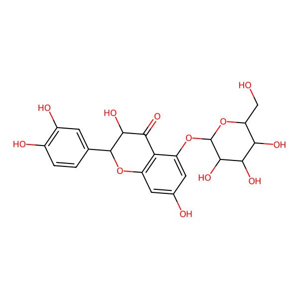 2D Structure of (2S,3R)-2-(3,4-dihydroxyphenyl)-3,7-dihydroxy-5-[(2S,3R,4S,5R,6R)-3,4,5-trihydroxy-6-(hydroxymethyl)oxan-2-yl]oxy-2,3-dihydrochromen-4-one
