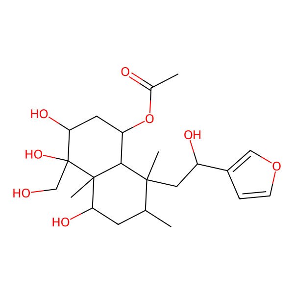2D Structure of [8-[2-(furan-3-yl)-2-hydroxyethyl]-3,4,5-trihydroxy-4-(hydroxymethyl)-4a,7,8-trimethyl-2,3,5,6,7,8a-hexahydro-1H-naphthalen-1-yl] acetate