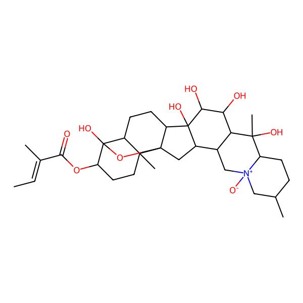 2D Structure of [(1S,2S,6S,9S,10S,11R,12R,13S,14S,15S,18S,19S,22S,23S,25R)-10,12,13,14,23-pentahydroxy-6,10,19-trimethyl-4-oxido-24-oxa-4-azoniaheptacyclo[12.12.0.02,11.04,9.015,25.018,23.019,25]hexacosan-22-yl] (Z)-2-methylbut-2-enoate