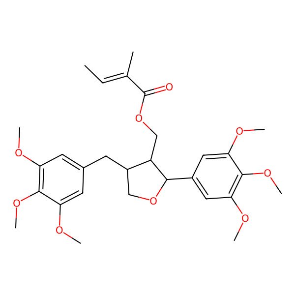 2D Structure of [2-(3,4,5-Trimethoxyphenyl)-4-[(3,4,5-trimethoxyphenyl)methyl]oxolan-3-yl]methyl 2-methylbut-2-enoate