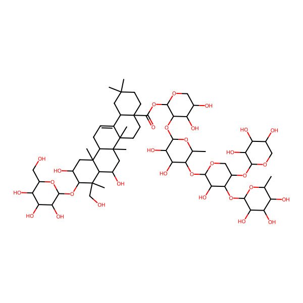 2D Structure of [3-[3,4-Dihydroxy-5-[3-hydroxy-4-(3,4,5-trihydroxy-6-methyloxan-2-yl)oxy-5-(3,4,5-trihydroxyoxan-2-yl)oxyoxan-2-yl]oxy-6-methyloxan-2-yl]oxy-4,5-dihydroxyoxan-2-yl] 8,11-dihydroxy-9-(hydroxymethyl)-2,2,6a,6b,9,12a-hexamethyl-10-[3,4,5-trihydroxy-6-(hydroxymethyl)oxan-2-yl]oxy-1,3,4,5,6,6a,7,8,8a,10,11,12,13,14b-tetradecahydropicene-4a-carboxylate