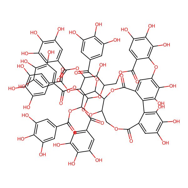 2D Structure of [3-Hydroxy-4,5,6-tris[(3,4,5-trihydroxybenzoyl)oxy]oxan-2-yl]methyl 3,4,5-trihydroxy-2-[[3,4,21,22,23-pentahydroxy-8,18-dioxo-11,12,13-tris[(3,4,5-trihydroxybenzoyl)oxy]-9,14,17-trioxatetracyclo[17.4.0.02,7.010,15]tricosa-1(23),2,4,6,19,21-hexaen-5-yl]oxy]benzoate