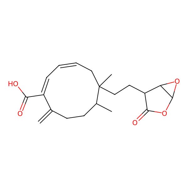 2D Structure of 6,7-Dimethyl-10-methylidene-6-[2-(3-oxo-2,6-dioxabicyclo[3.1.0]hexan-4-yl)ethyl]cyclodeca-1,3-diene-1-carboxylic acid