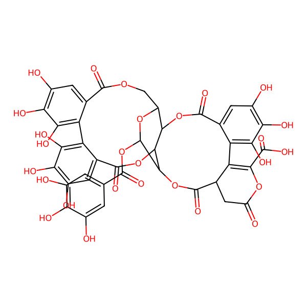 2D Structure of (1R,3S,4R,21R,22S)-14,15,16,27,28,29,32,33,34-nonahydroxy-6,9,19,24,37-pentaoxo-3-(3,4,5-trihydroxybenzoyl)oxy-2,5,10,20,23,38-hexaoxaheptacyclo[19.18.0.04,22.07,12.013,18.025,30.031,36]nonatriaconta-11,13,15,17,25,27,29,31,33,35-decaene-11-carboxylic acid