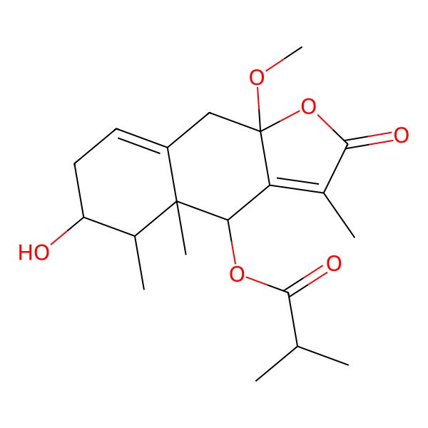 2D Structure of [(4S,4aR,5R,6S,9aR)-6-hydroxy-9a-methoxy-3,4a,5-trimethyl-2-oxo-5,6,7,9-tetrahydro-4H-benzo[f][1]benzofuran-4-yl] 2-methylpropanoate