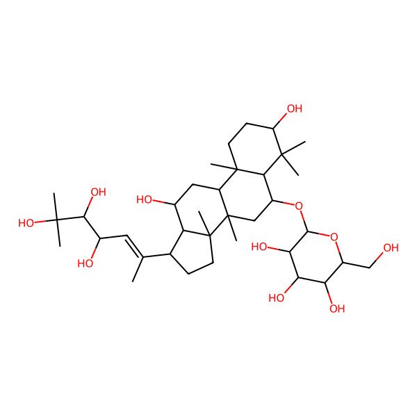 2D Structure of (2R,3R,4S,5S,6R)-2-[[(3S,5R,6S,8R,9R,10R,12R,13R,14R,17S)-3,12-dihydroxy-4,4,8,10,14-pentamethyl-17-[(Z,4R,5S)-4,5,6-trihydroxy-6-methylhept-2-en-2-yl]-2,3,5,6,7,9,11,12,13,15,16,17-dodecahydro-1H-cyclopenta[a]phenanthren-6-yl]oxy]-6-(hydroxymethyl)oxane-3,4,5-triol