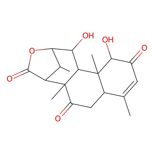 2D Structure of (2R,5S,9S,10S,11R,12R,13R,16R)-9,12-dihydroxy-2,6,10,16-tetramethyl-14-oxatetracyclo[11.2.1.02,11.05,10]hexadec-6-ene-3,8,15-trione