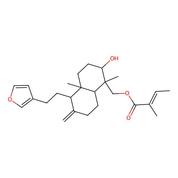 2D Structure of [5-[2-(furan-3-yl)ethyl]-2-hydroxy-1,4a-dimethyl-6-methylidene-3,4,5,7,8,8a-hexahydro-2H-naphthalen-1-yl]methyl 2-methylbut-2-enoate
