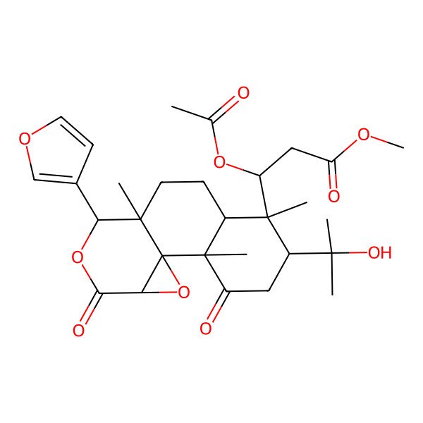 2D Structure of Methyl 3-acetyloxy-3-[11-(furan-3-yl)-5-(2-hydroxypropan-2-yl)-2,6,10-trimethyl-3,13-dioxo-12,15-dioxatetracyclo[8.5.0.01,14.02,7]pentadecan-6-yl]propanoate