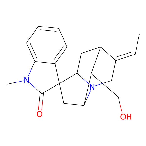 2D Structure of (1S,2R,3S,5S,9E)-9-ethylidene-2-(hydroxymethyl)-1'-methylspiro[7-azatricyclo[4.3.1.03,7]decane-5,3'-indole]-2'-one