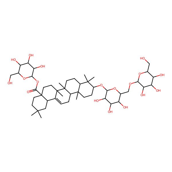 2D Structure of [(2S,3S,4R,5R,6S)-3,4,5-trihydroxy-6-(hydroxymethyl)oxan-2-yl] (4aR,6aR,6aR,6bR,8aS,10S,12aS,14bR)-2,2,6a,6b,9,9,12a-heptamethyl-10-[(2R,3S,4S,5S,6S)-3,4,5-trihydroxy-6-[[(2S,3R,4S,5S,6R)-3,4,5-trihydroxy-6-(hydroxymethyl)oxan-2-yl]oxymethyl]oxan-2-yl]oxy-1,3,4,5,6,6a,7,8,8a,10,11,12,13,14b-tetradecahydropicene-4a-carboxylate