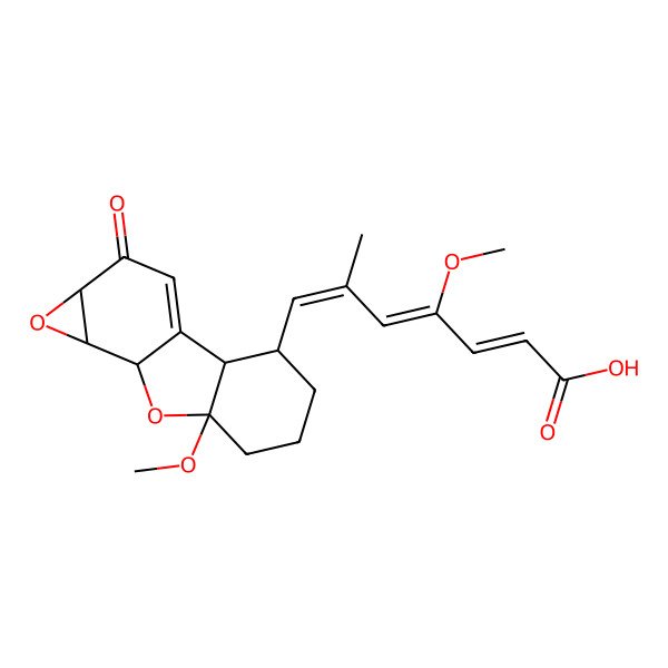 2D Structure of 4-Methoxy-7-(7-methoxy-13-oxo-8,11-dioxatetracyclo[7.5.0.02,7.010,12]tetradec-1(14)-en-3-yl)-6-methylhepta-2,4,6-trienoic acid