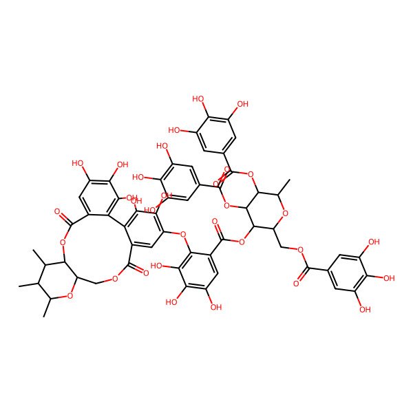 2D Structure of [(3R,4R,5R)-6-methyl-4,5-bis[(3,4,5-trihydroxybenzoyl)oxy]-2-[(3,4,5-trihydroxybenzoyl)oxymethyl]oxan-3-yl] 3,4,5-trihydroxy-2-[[(10S,11R,12S)-3,4,5,22,23-pentahydroxy-11,12,13-trimethyl-8,18-dioxo-9,14,17-trioxatetracyclo[17.4.0.02,7.010,15]tricosa-1(23),2,4,6,19,21-hexaen-21-yl]oxy]benzoate