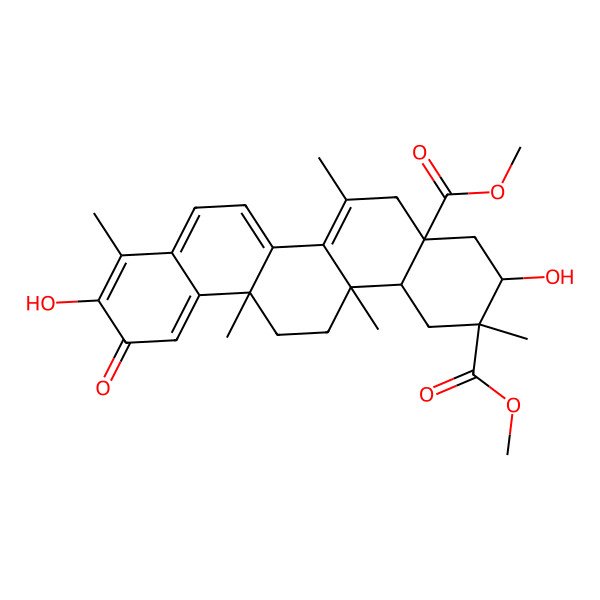 2D Structure of dimethyl 3,10-dihydroxy-2,6,6a,9,14a-pentamethyl-11-oxo-3,4,5,13,14,14b-hexahydro-1H-picene-2,4a-dicarboxylate