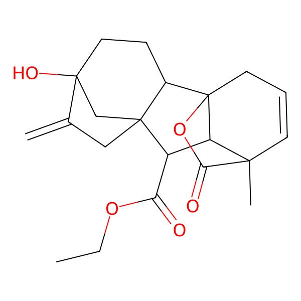 2D Structure of ethyl (1R,2S,5S,8S,9S,10R,11R)-5-hydroxy-11-methyl-6-methylidene-16-oxo-15-oxapentacyclo[9.3.2.15,8.01,10.02,8]heptadec-12-ene-9-carboxylate