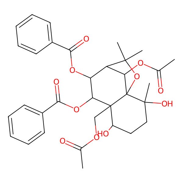 2D Structure of [12-Acetyloxy-6-(acetyloxymethyl)-7-benzoyloxy-2,5-dihydroxy-2,10,10-trimethyl-11-oxatricyclo[7.2.1.01,6]dodecan-8-yl] benzoate