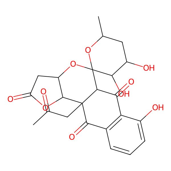 2D Structure of 3',4,4'-Trihydroxy-6'-methyl-10-(2-oxopropyl)spiro[12,16-dioxatetracyclo[8.7.0.03,8.011,15]heptadeca-3(8),4,6-triene-17,2'-oxane]-2,9,13-trione
