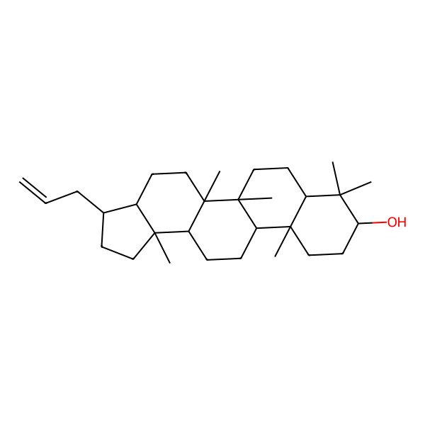2D Structure of 5a,5b,8,8,11a,13b-Hexamethyl-3-prop-2-enyl-1,2,3,3a,4,5,6,7,7a,9,10,11,11b,12,13,13a-hexadecahydrocyclopenta[a]chrysen-9-ol