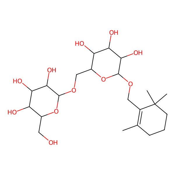 2D Structure of (2R,3S,4S,5R,6R)-2-(hydroxymethyl)-6-[[(2R,3S,4S,5R,6R)-3,4,5-trihydroxy-6-[(2,6,6-trimethylcyclohexen-1-yl)methoxy]oxan-2-yl]methoxy]oxane-3,4,5-triol