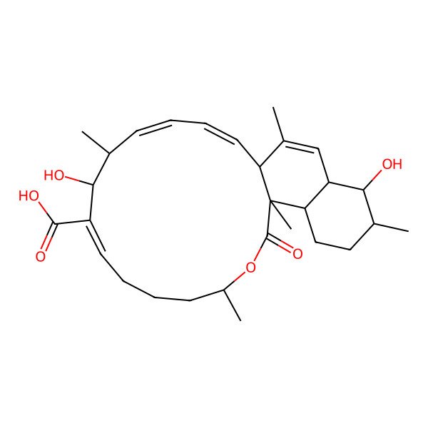 2D Structure of 7,21-Dihydroxy-6,13,16,20,24-pentamethyl-15-oxo-14-oxatricyclo[14.8.0.017,22]tetracosa-2,4,8,23-tetraene-8-carboxylic acid