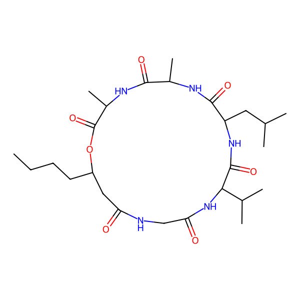2D Structure of 19-Butyl-3,6-dimethyl-9-(2-methylpropyl)-12-propan-2-yl-1-oxa-4,7,10,13,16-pentazacyclononadecane-2,5,8,11,14,17-hexone